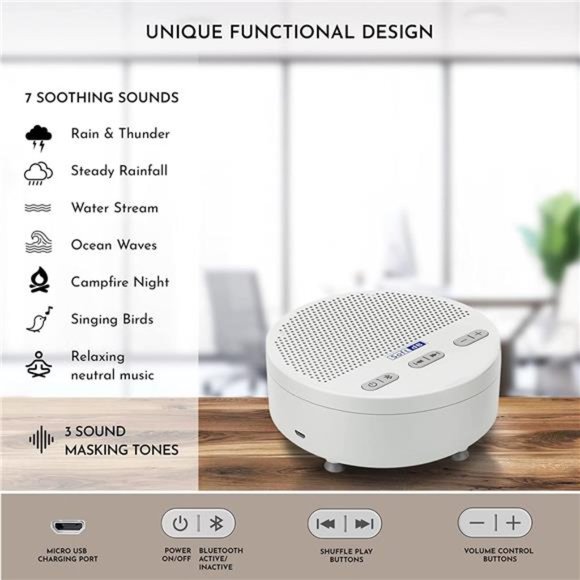 White Noise Machine & Wireless Bluetooth Speaker - Portable White Noise Machine - Picture 4 of 7